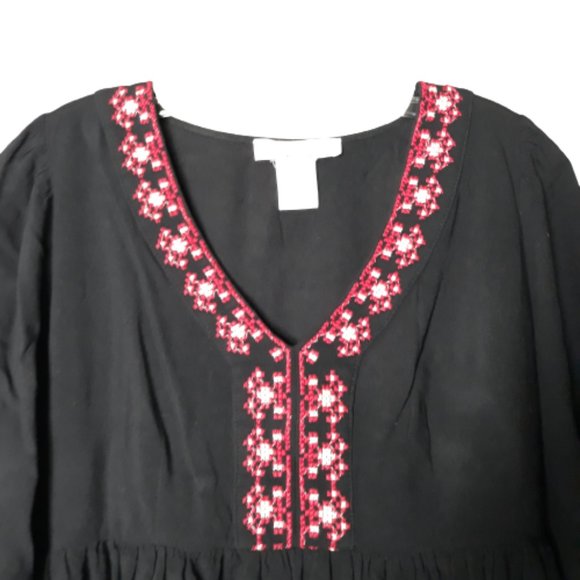 Flying Tomato Blouse Tunic mini Dress black embroidered cross stitch Size M - Picture 3 of 9